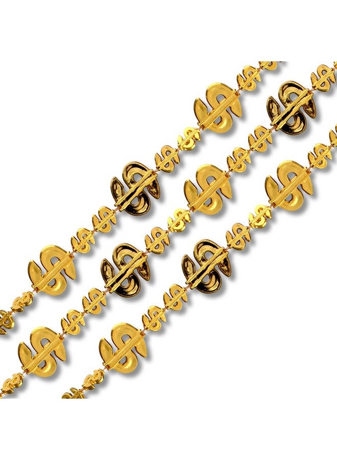 Shiny Gold Mini Dollar Signs Mardi Gras Beads Party Necklaces (Set Of 12)