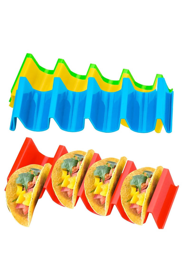 Taco Holder Stands Colorful, 4 Pcs Taco Rack Holders, Taco Truck Tray Holds Large Wave Shaped,  Taco Tray Holds Stainless Steel Mexican Food Rack Holds Up to 4 Tacos, Dishwasher and Microwave Safe