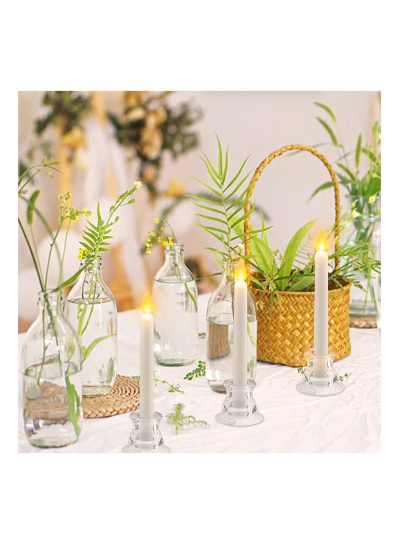 2Pcs Clear Glass Candle Holders for Taper Candles, Candlestick Wedding Table Window Holiday Restaurant Decorations Fits 1/2