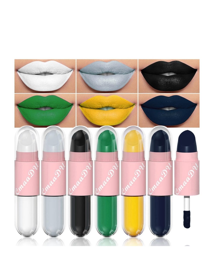 6 Colors 2 in 1 Lipstick Lip Gloss, 12 Hours Long Lasting Smudge Proof Liquid Lipstick, Glamorous Personalized Color, White Grey Black Green Yellow Dark Blue Matte Lipstick