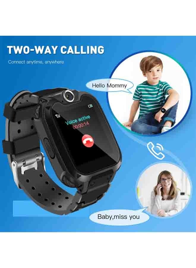 Children's Smartwatch LBS Tracker Intelligent Watch with Call SOS Voice Chat Digital Camera Game SmartWatch for Children Boys Girls Student With Large Touch Screen for Children Birthday Gifts Black