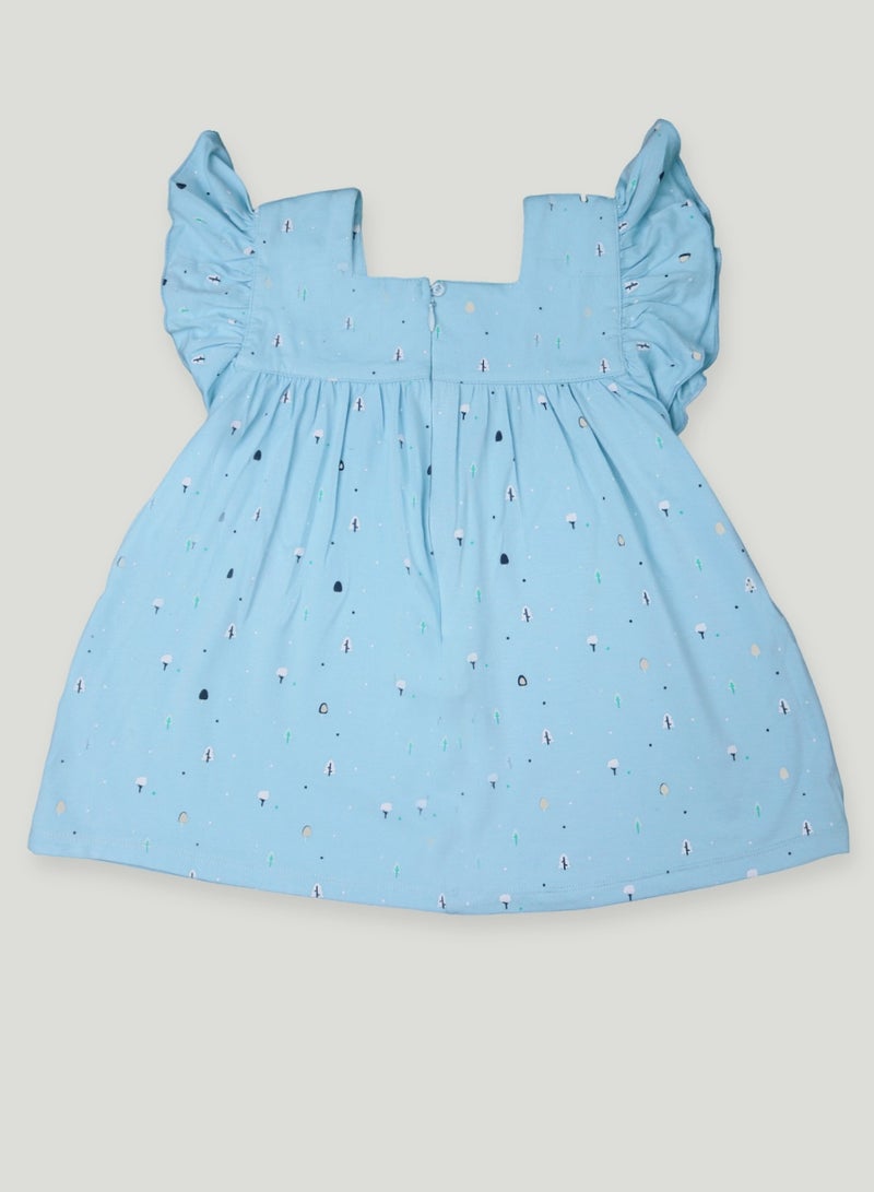 LUAY Girls 100% Bamboo based Ultra-Soft fabric Dress with ruffled sleeves_Clear Blue