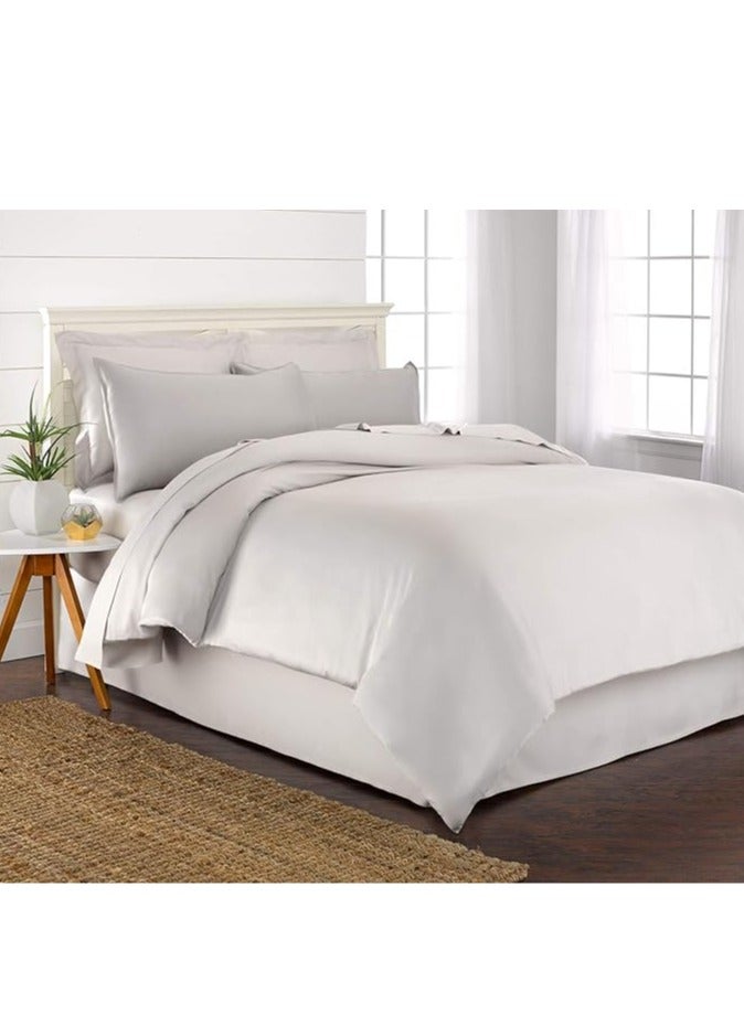 Bamboo Duvet Cover Single Size 150x200 cm With Button Closing and Corner Ties 400TC Cool, Anti-Allergic, Soft and Silky – White