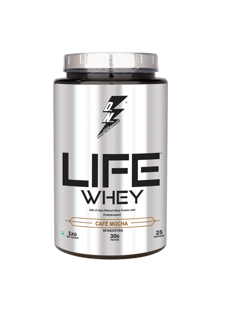 Life Whey Protein with Digest Enzymes 30g Protein per Serving for Muscle Building & Recovery Supplement Powder 25 Servings with Immune Support Cafe Mocha 1Kg