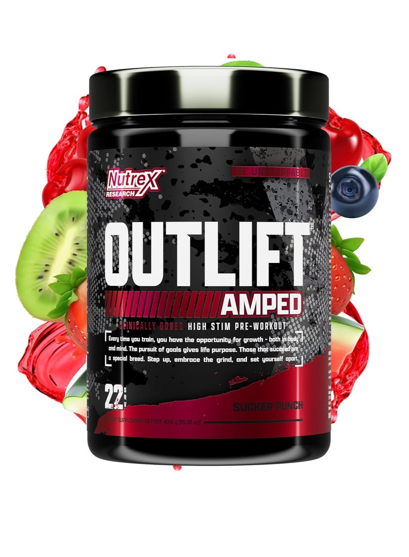 Outlift Amped Max Dosed Pre Workout  Sucker Punch Flavour 22 Serv 434G