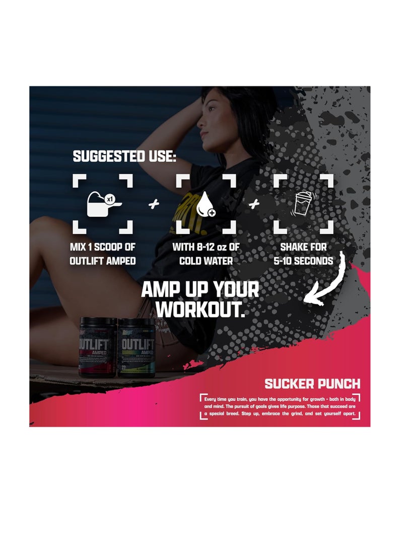 Outlift Amped Max Dosed Pre Workout  Sucker Punch Flavour 22 Serv 434G