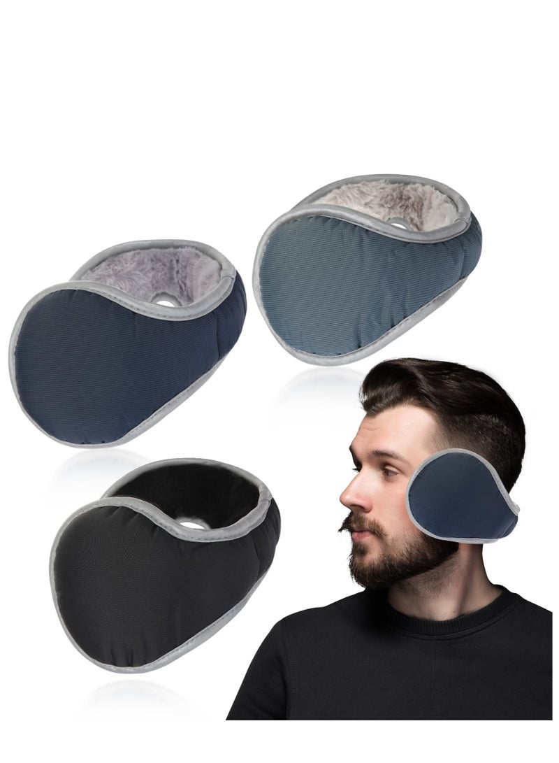 3 Pcs Unisex Fleece Earmuffs Foldable Earmuffs Winter Outdoor Ear Warmer Adjustable Ear Warm Waterproof Ear Covers for Men Women, Black, Gray, Navy Blue