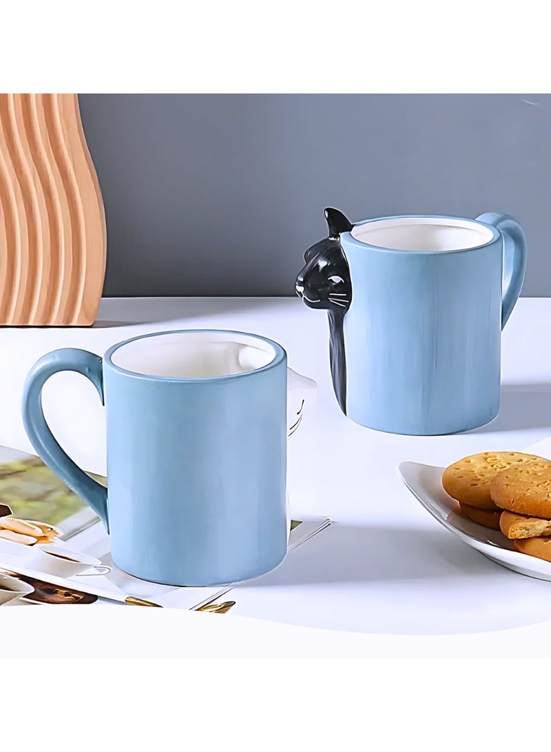 Cat Couple Mug set, Unique Funny Tea Ceramic Cup Set for Bride and Groom, Matching Gift For Birthday, Anniversary, Wedding, Engagement Valentines Day Girlfriend Wife (Cat mug) Red 400ml