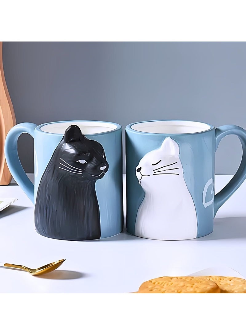 Cat Couple Mug set, Unique Funny Tea Ceramic Cup Set for Bride and Groom, Matching Gift For Birthday, Anniversary, Wedding, Engagement Valentines Day Girlfriend Wife (Cat mug) Red 400ml