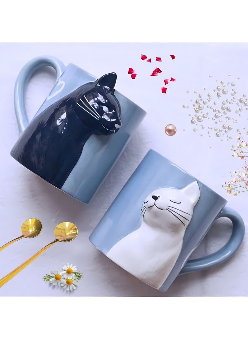 Cat Couple Mug set, Unique Funny Tea Ceramic Cup Set for Bride and Groom, Matching Gift For Birthday, Anniversary, Wedding, Engagement Valentines Day Girlfriend Wife (Cat mug) Red 400ml