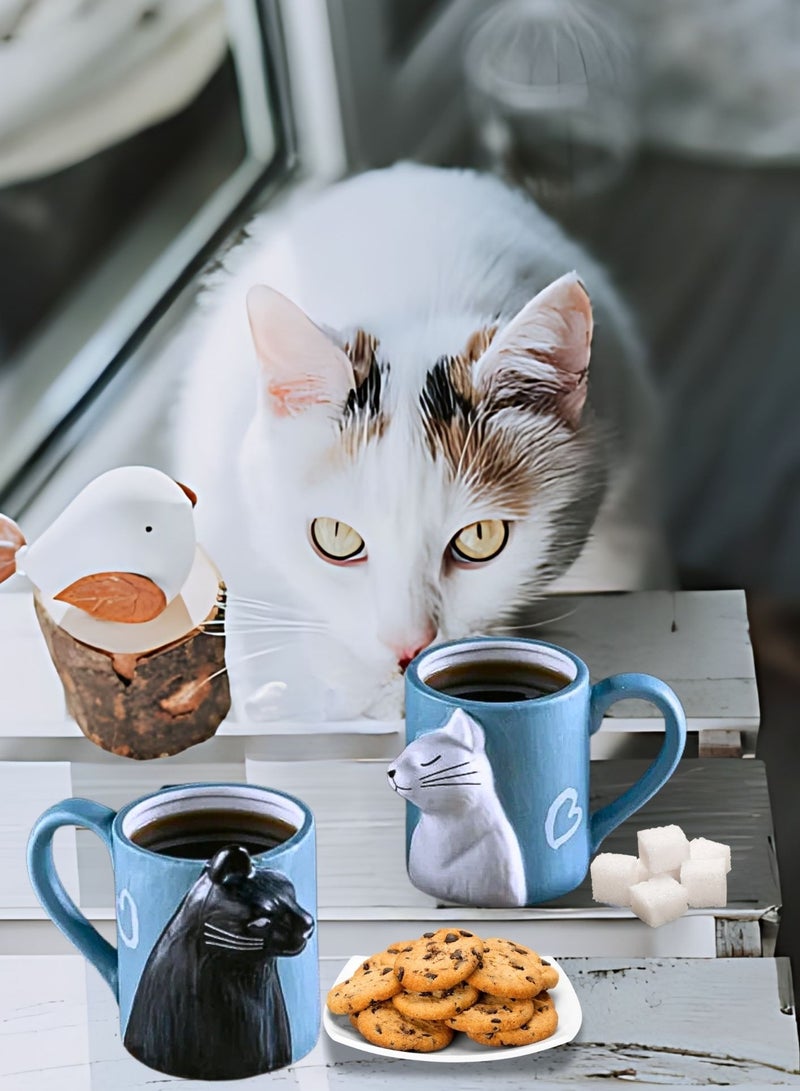 Cat Couple Mug set, Unique Funny Tea Ceramic Cup Set for Bride and Groom, Matching Gift For Birthday, Anniversary, Wedding, Engagement Valentines Day Girlfriend Wife (Cat mug) Red 400ml