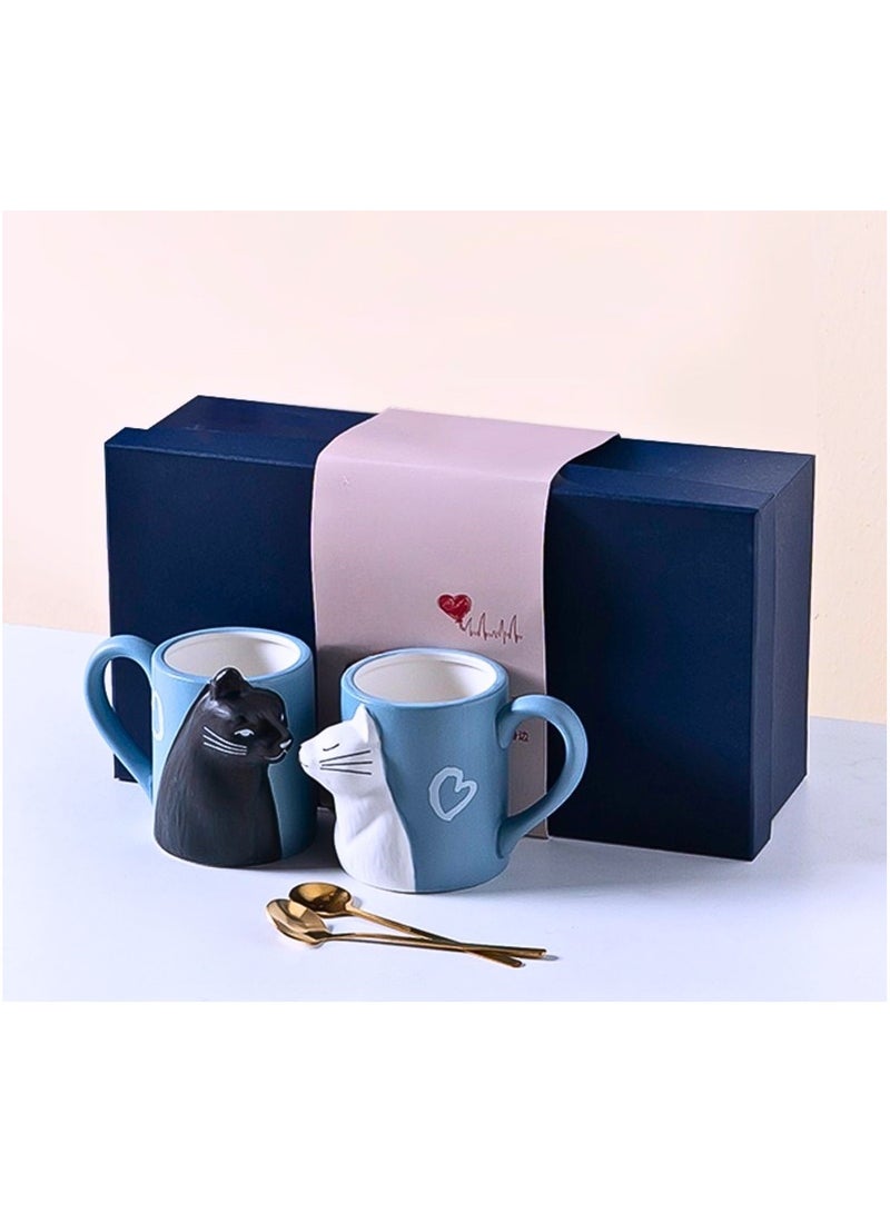 Coffee Couple Mug set, Unique Funny Tea Ceramic Cup Set for Bride and Groom, Matching Gift For Birthday, Anniversary, Weddin, (Cat mug) 400ml