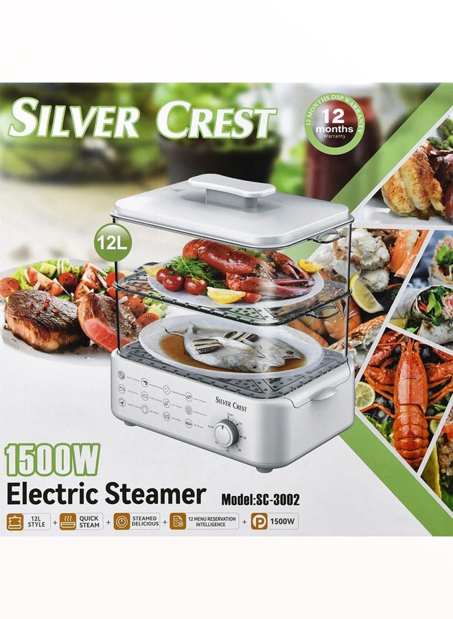 Silver Crest Multi-Functional Electric Steamer With 12L Capacity & Quick Steam 1500W