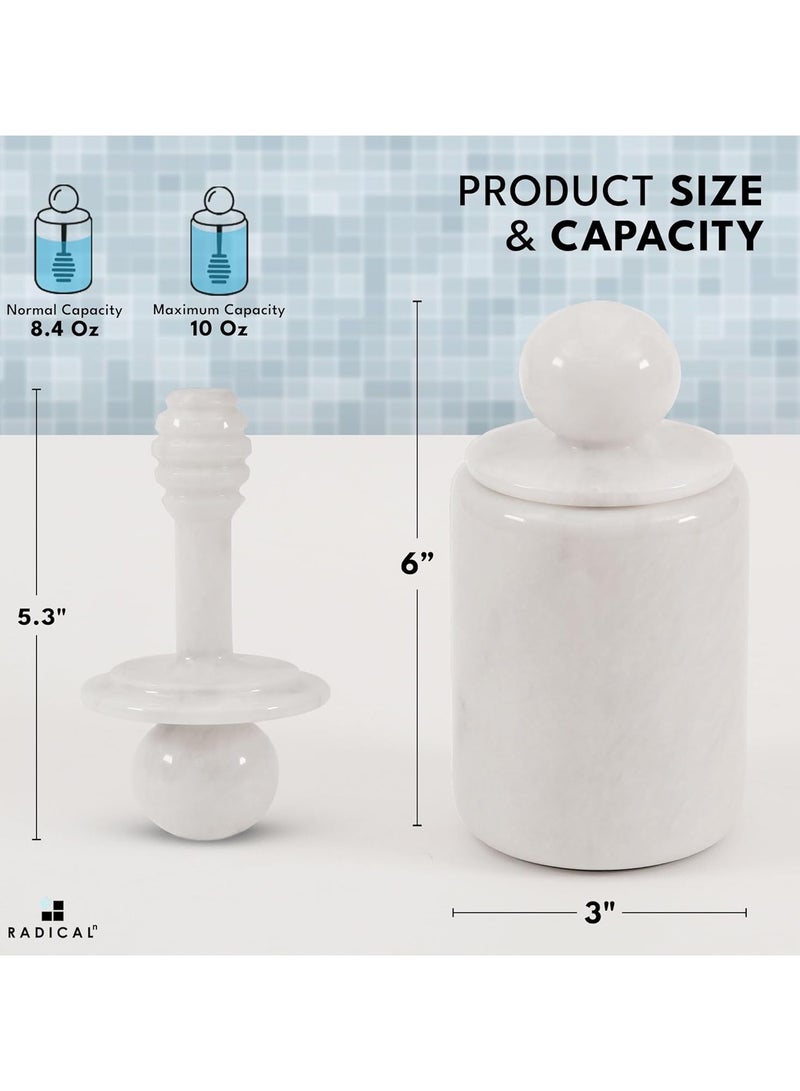 Radicaln Marble Honey Pot 5.5'' Inches White Handmade Honey Jar with Dipper and Lid - Honey Dispenser For Kitchen Tabletop, Mini Honey Jars For Countertop Storage