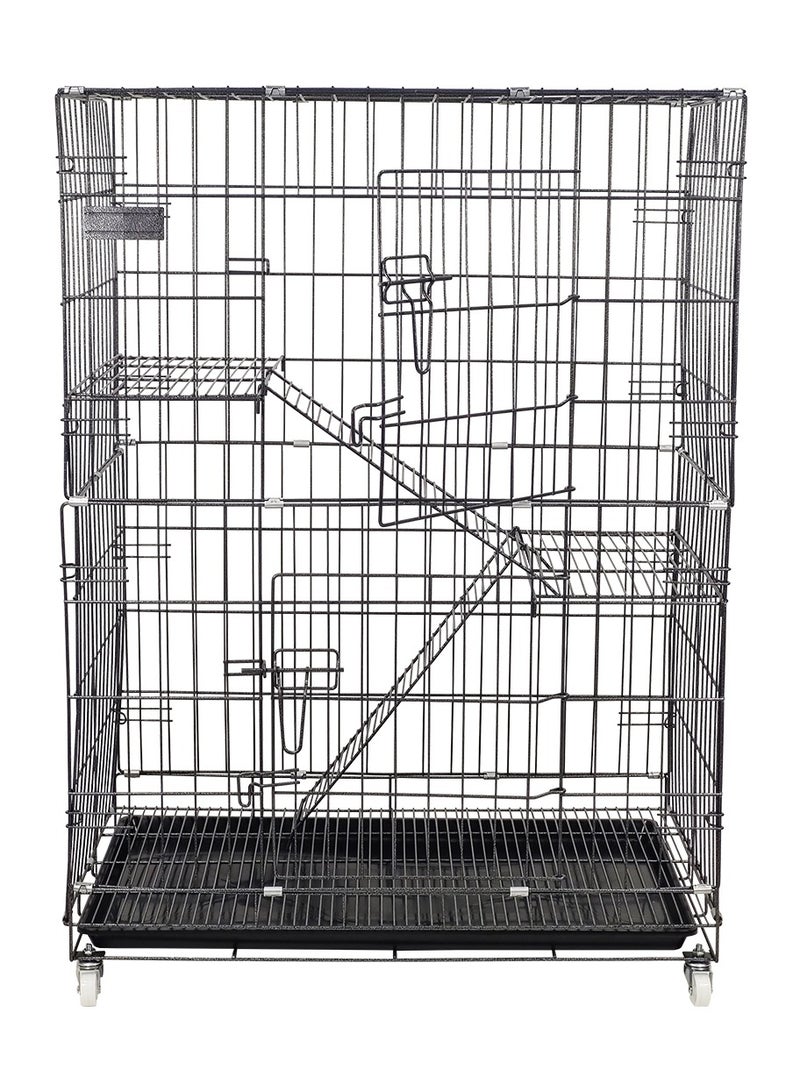 Metal cat cage with Removable tray, Durable, Multiple front doors, Ramp ladders, and Widened floors, Large cat cage with Rotating Wheels, Secure locks, Multiple cats, and Easy to clean 104 cm (Black)