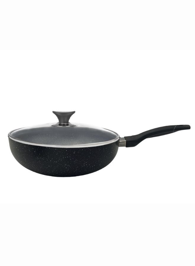 Sonex Non Stick Classic Wok Black Granite with Glass Lid & Ergonomic Bakelite Handle, Dia 30 cm & Cap 5 Ltr – Perfect for Stir-Fries, Curries, and Asian Cuisine, PFOA Free, Durable & Easy to Clean