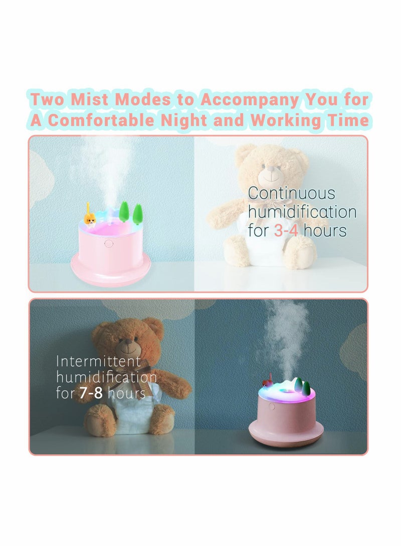 Small Humidifier, 20db Cute Humidifiers, Humidifiers for Baby With Colorful Light, Mini Humidifier, Humidifiers for bedroom Kids, Office, Home, Plant, Travel (Pink)