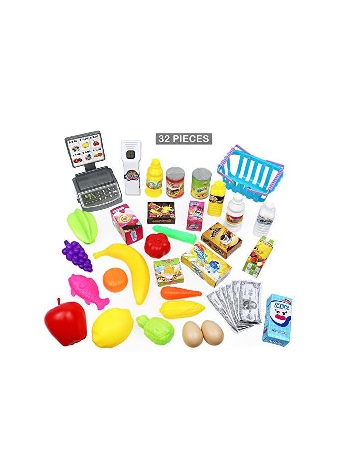 Kids Play Set Mini Super Store Market - Marvelous Market, Pretend Play Cash Register with 32 Play Food Pieces and Accessories, Officially Licensed Kids Toys for Ages 3 Up by Just Play