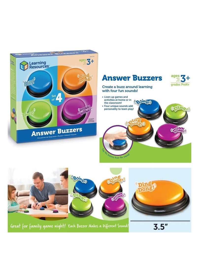 Game Show Excitement: Set of 4 Colorful Answer Buzzers for Interactive Fun, Ages 3+