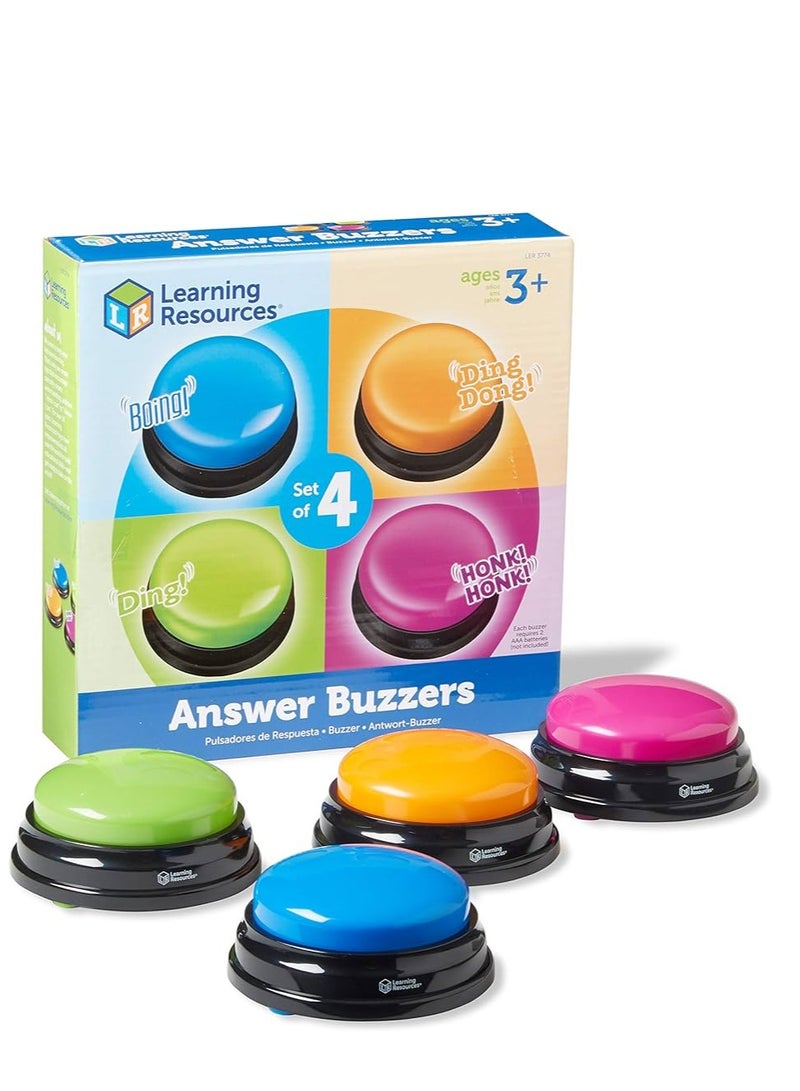 Game Show Excitement: Set of 4 Colorful Answer Buzzers for Interactive Fun, Ages 3+
