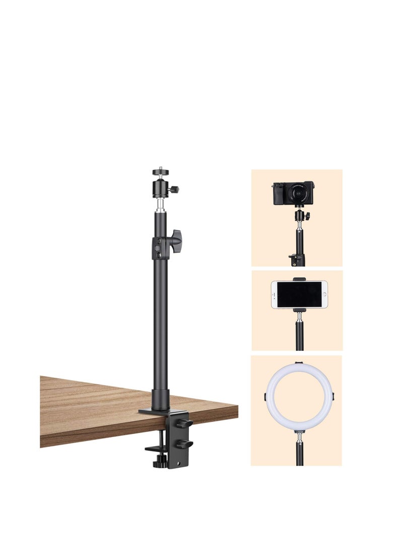 Extendable Camera Desk Mount, 45-74cm Adjustable Table Mount with 1/4 Screw and Extra 360° Ball Head, Camera Clip Stand for Live Streaming, Video Photography Shooting