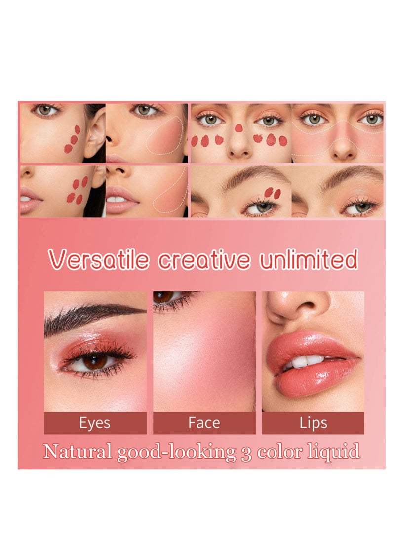 3 Pcs Liquid Blush, Dewy Cheek Tint, Creamy Texture Blush Wand, Natural Makeup, Moisturizing Lightweight Blendable Feel