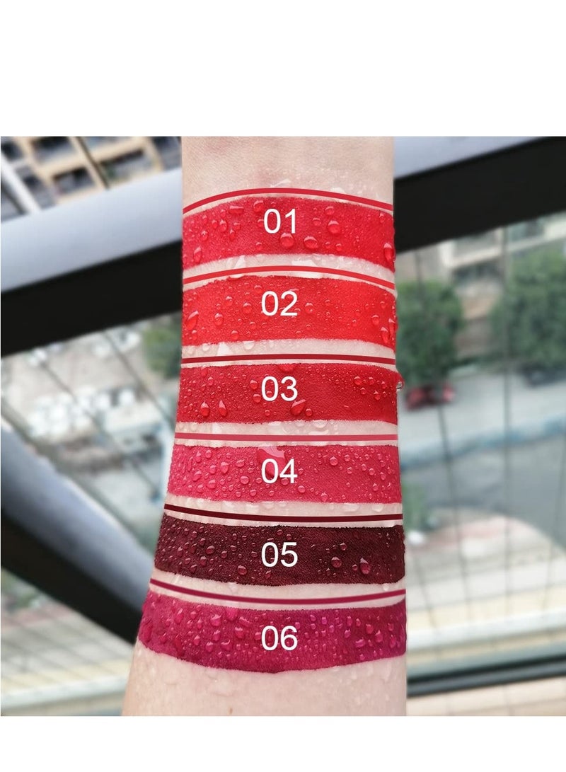 6 Pack  Matte Mist Lip Glaze, Dark Red Matte Lip Liner Pencil and Liquid Lipstick, Waterproof Lip Liner and with Lipstick, 24 Horas Long Lasting, Suitable for Women