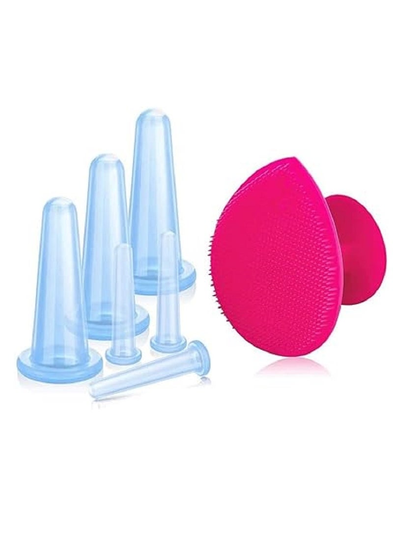 Cupping Facial Set for Face and Eye Cupping Massage Facial Cupping Set Silicone Cups with Exfoliating Brush for Face Neck Skin (Small Medium)