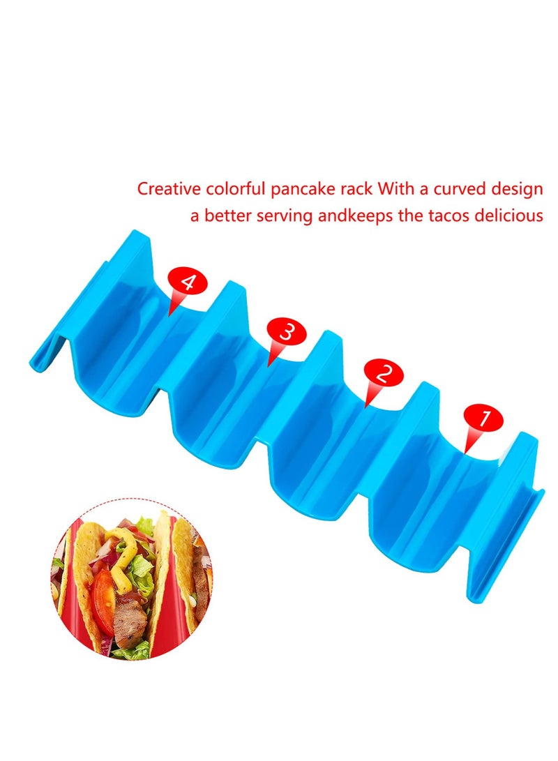 Taco Holder Stands Colorful, 4 Pcs Taco Rack Holders, Taco Truck Tray Holds Large Wave Shaped,  Taco Tray Holds Stainless Steel Mexican Food Rack Holds Up to 4 Tacos, Dishwasher and Microwave Safe