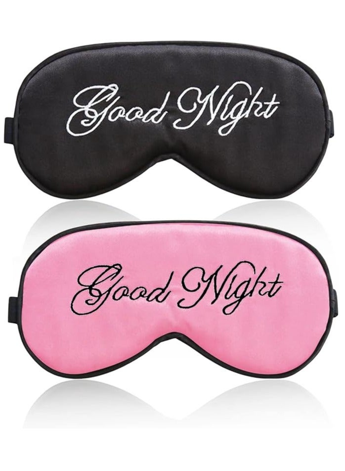 Eye Mask for Sleeping, Silk Sleep Mask with Adjustable Strap Soft and Breathable Blackout Blindfold Night Eye Shade Cover for Travel, Lunch Breaks (Black +Pink)