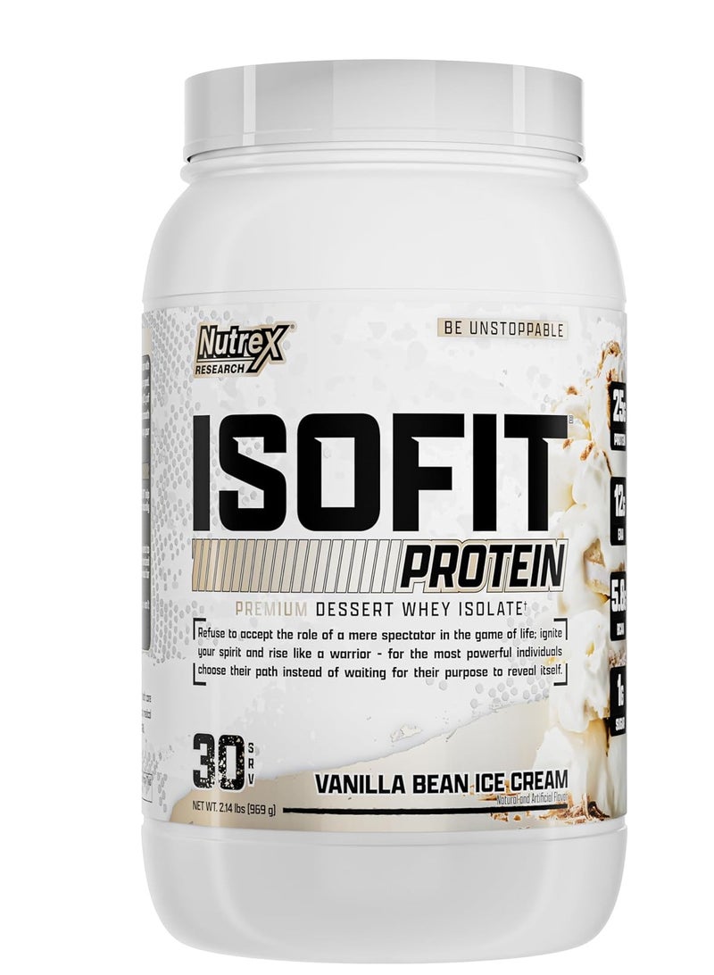 IsoFit  Whey Protein Powder Instantized 100% Whey Protein Isolate Vanilla Bean Ice Cream 2lbs 30 Servings (969) gm