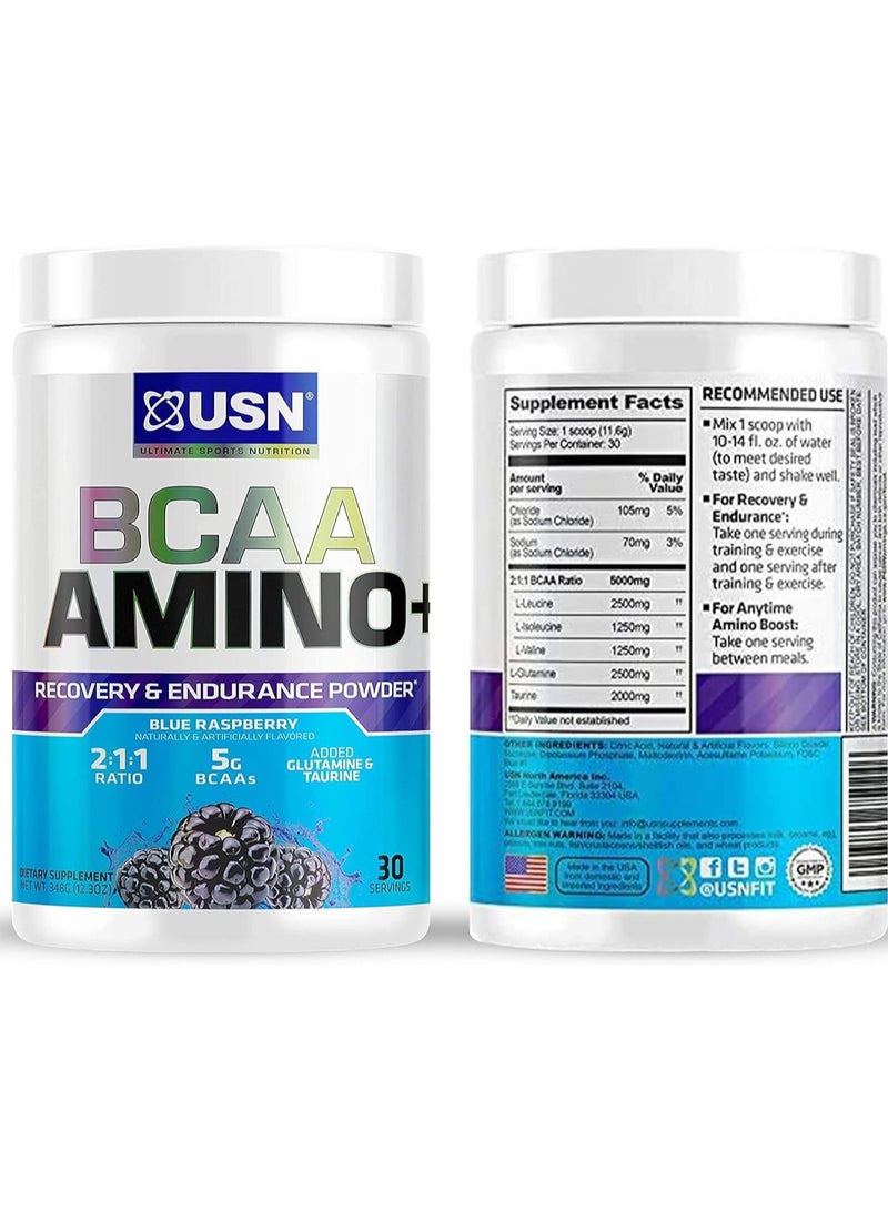 USN BCAA Amino+ 273g Blue Raspberry Flavor 30 Serving