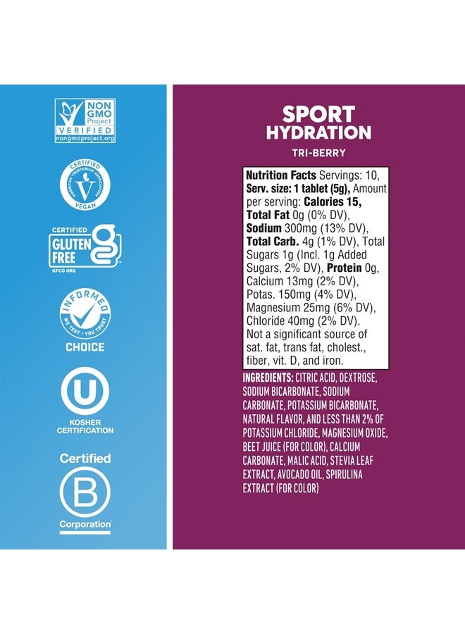 Sport Electrolyte Tablets for Proactive Hydration, Tri Berry, 8 Pack (80 Servings)
