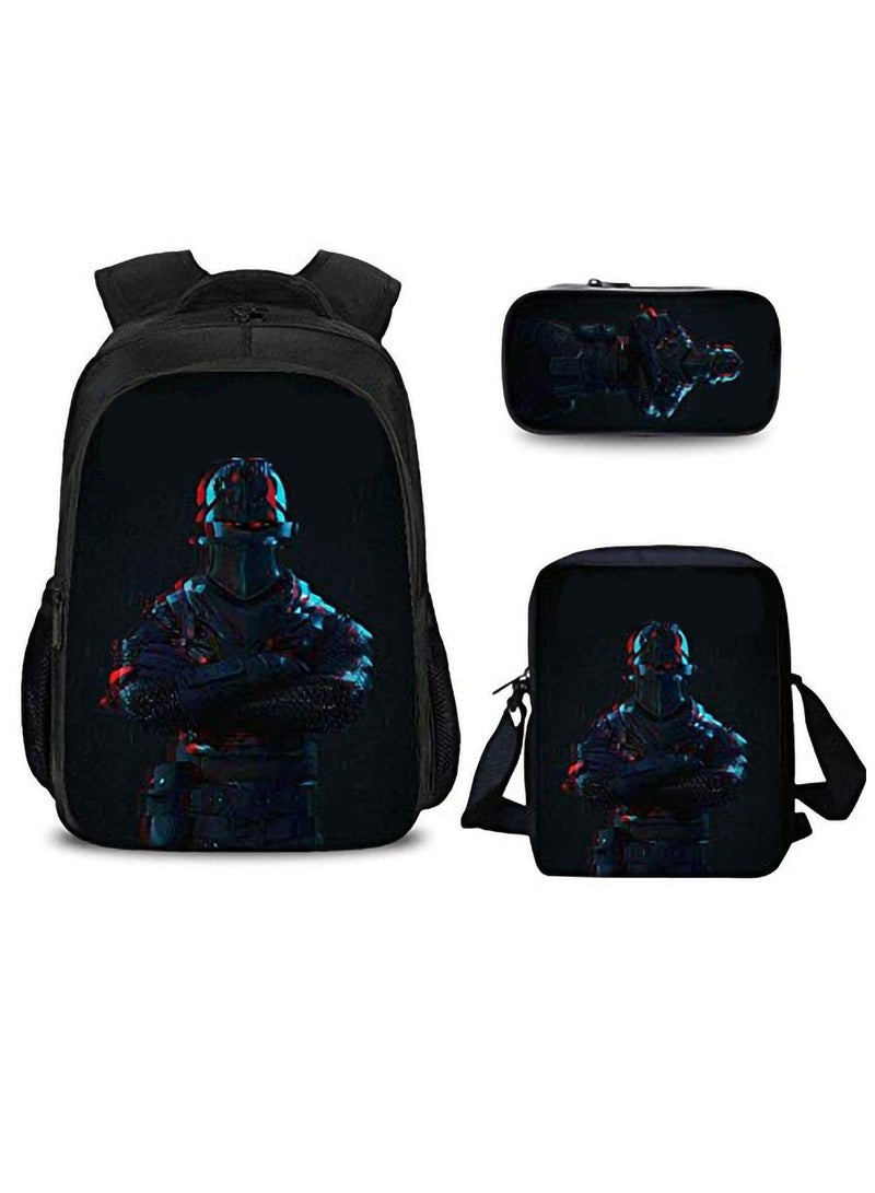 Three-piece Backpack Set, Personalized Burden School Bag Sport Casual Outdoor Shoulder Messager Bag Unisex Handbag Black