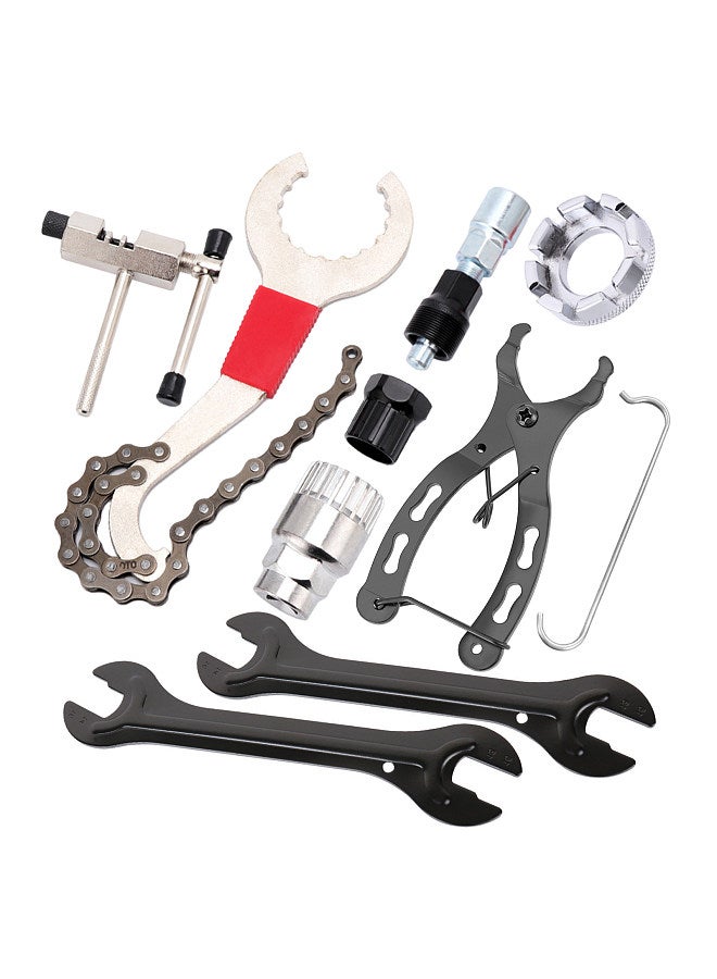 9pcs Bicycle Repair Tool Kit Cassette Remover Wrench Chain Breaker Crank Puller Extractor Spoke Wrench Bottom Bracket Freewheel Removal Tool Hub Wrench