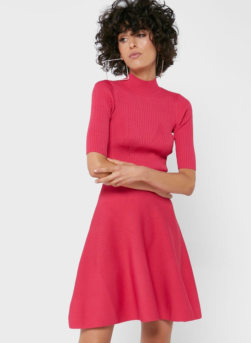 Pleated Crew Neck Dress