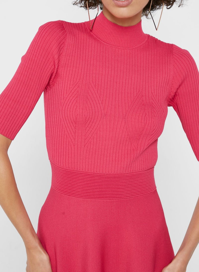 Pleated Crew Neck Dress