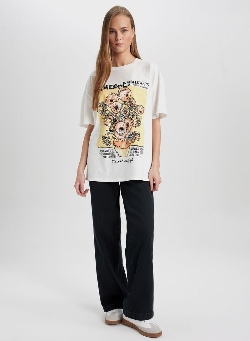 Oversize Fit Van Gogh Licensed Crew Neck Printed S