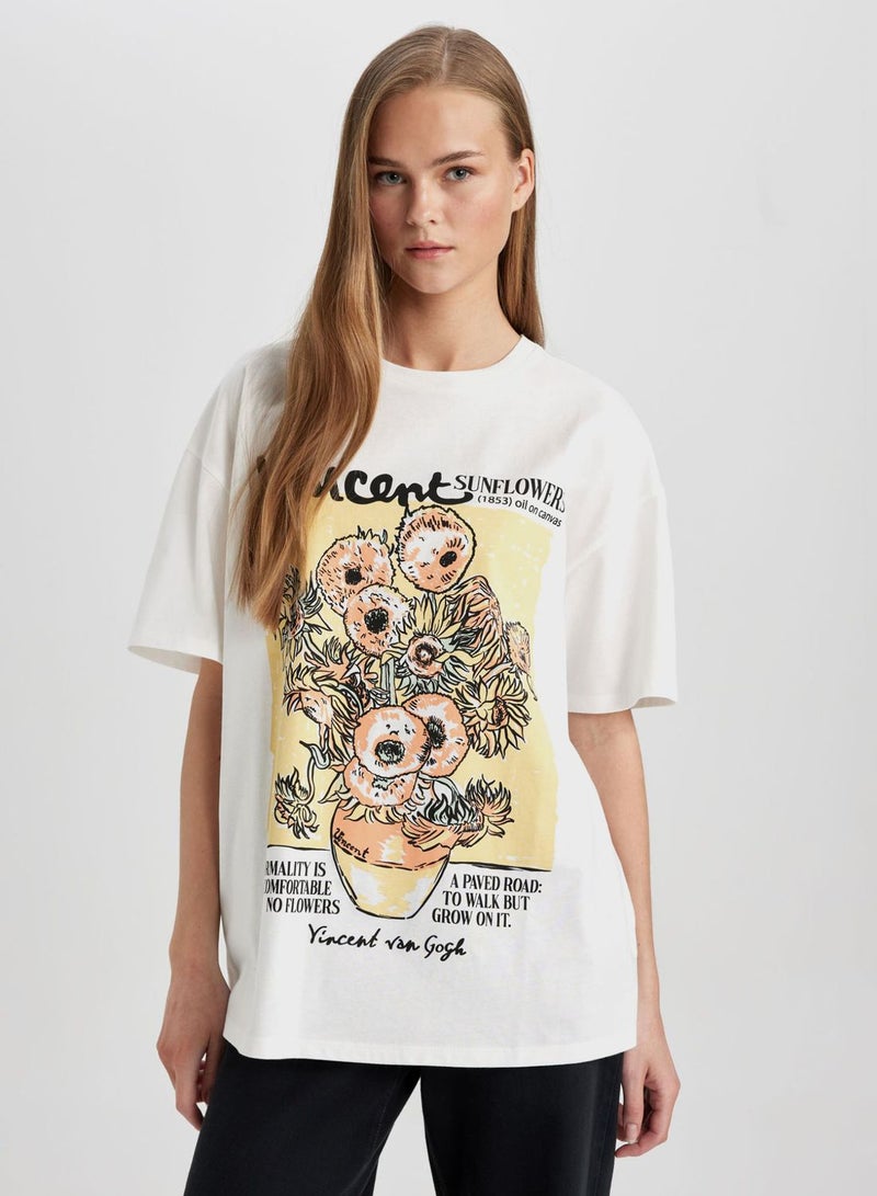 Oversize Fit Van Gogh Licensed Crew Neck Printed T-shirt