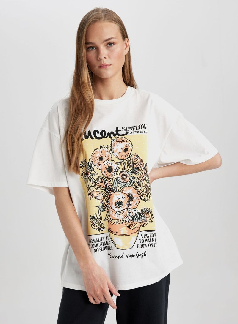 Oversize Fit Van Gogh Licensed Crew Neck Printed S