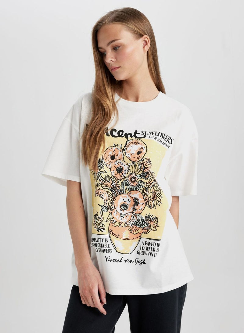 Oversize Fit Van Gogh Licensed Crew Neck Printed S