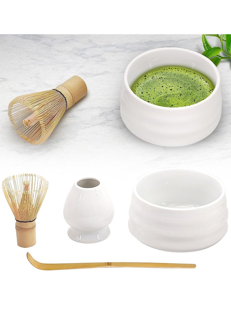 Jinou Matcha Set Made With Natural Bamboo And Premium Quality Ceramic – Matcha Whisk For Mixing The Matcha Tea (4 pcs in set)