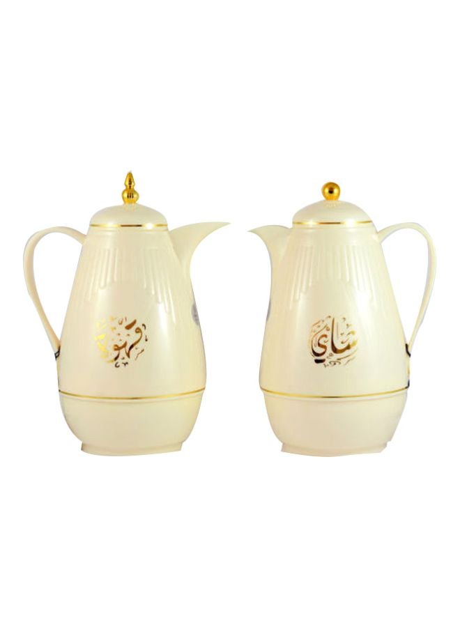 2-Piece Tea And Coffee Flask Set Beige/Gold Coffee Flask 1 L, Tea Flask 1Liters