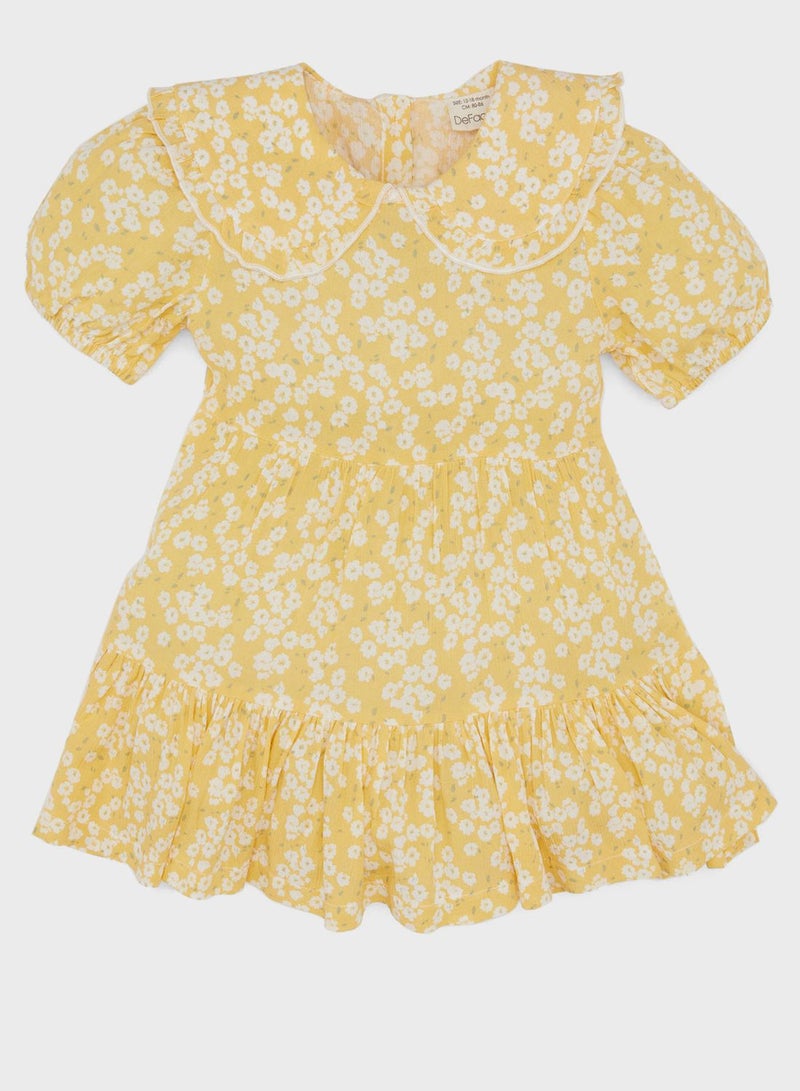 Baby Girl Floral Short Sleeve Crinkle Viscose Dress