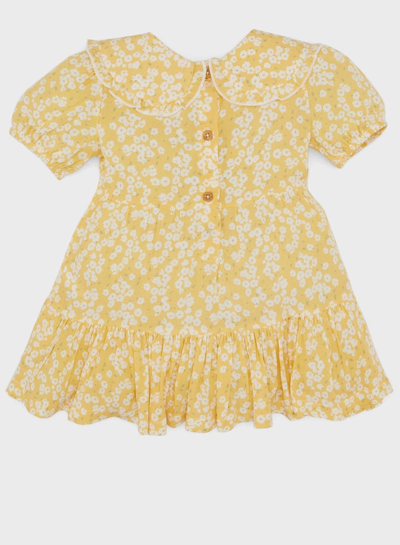 Baby Girl Floral Short Sleeve Crinkle Viscose Dress