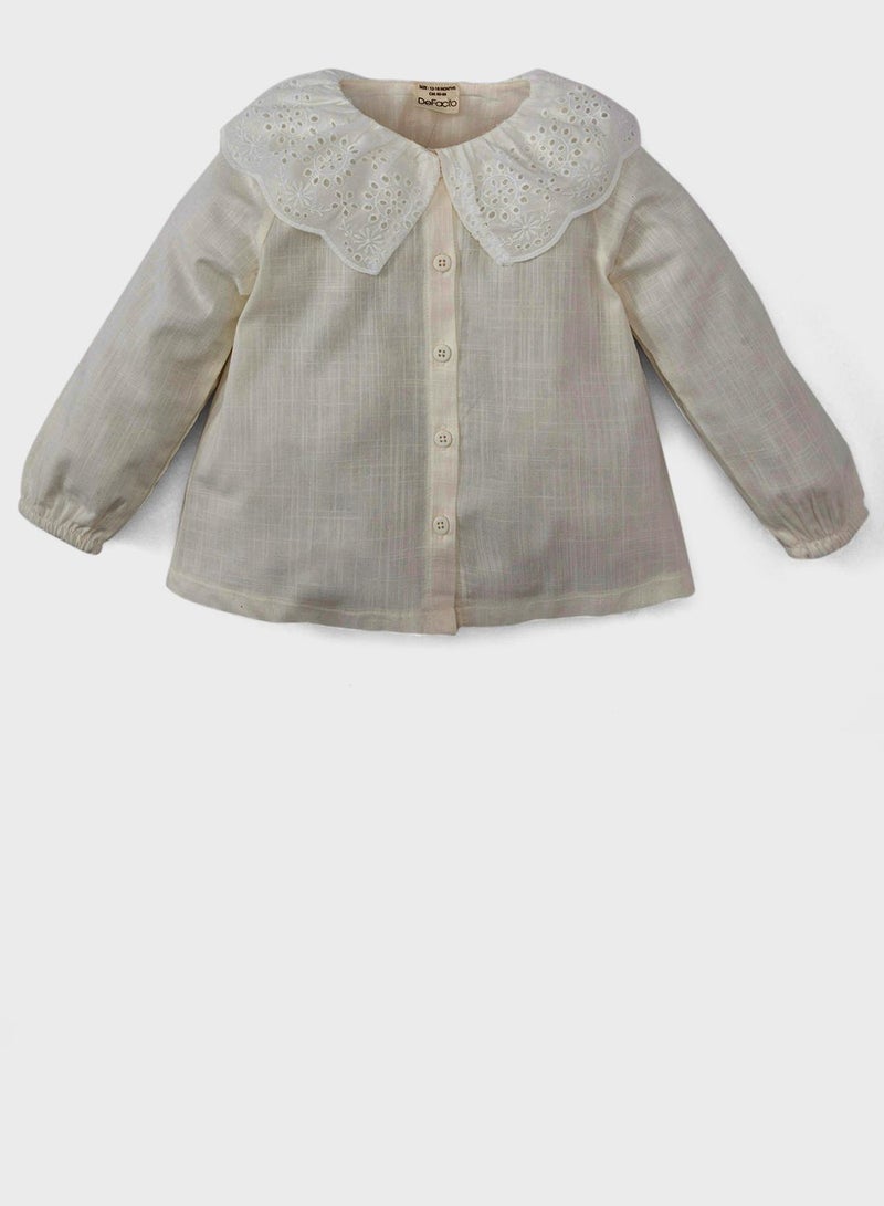 Baby Girl Big Collar Linen Look Long Sleeve Shirt