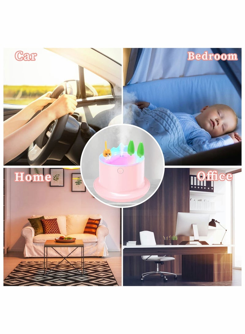 Small Humidifier, 20db Cute Humidifiers, Humidifiers for Baby With Colorful Light, Mini Humidifier, Humidifiers for bedroom Kids, Office, Home, Plant, Travel (Pink)