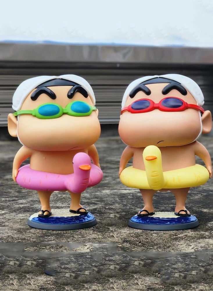Crayon Shin-chan Beach Series Little Yellow Duck Swimming Ring Creative Trend Toy Ornament Trendy Play Model Animation Ornament 42CM