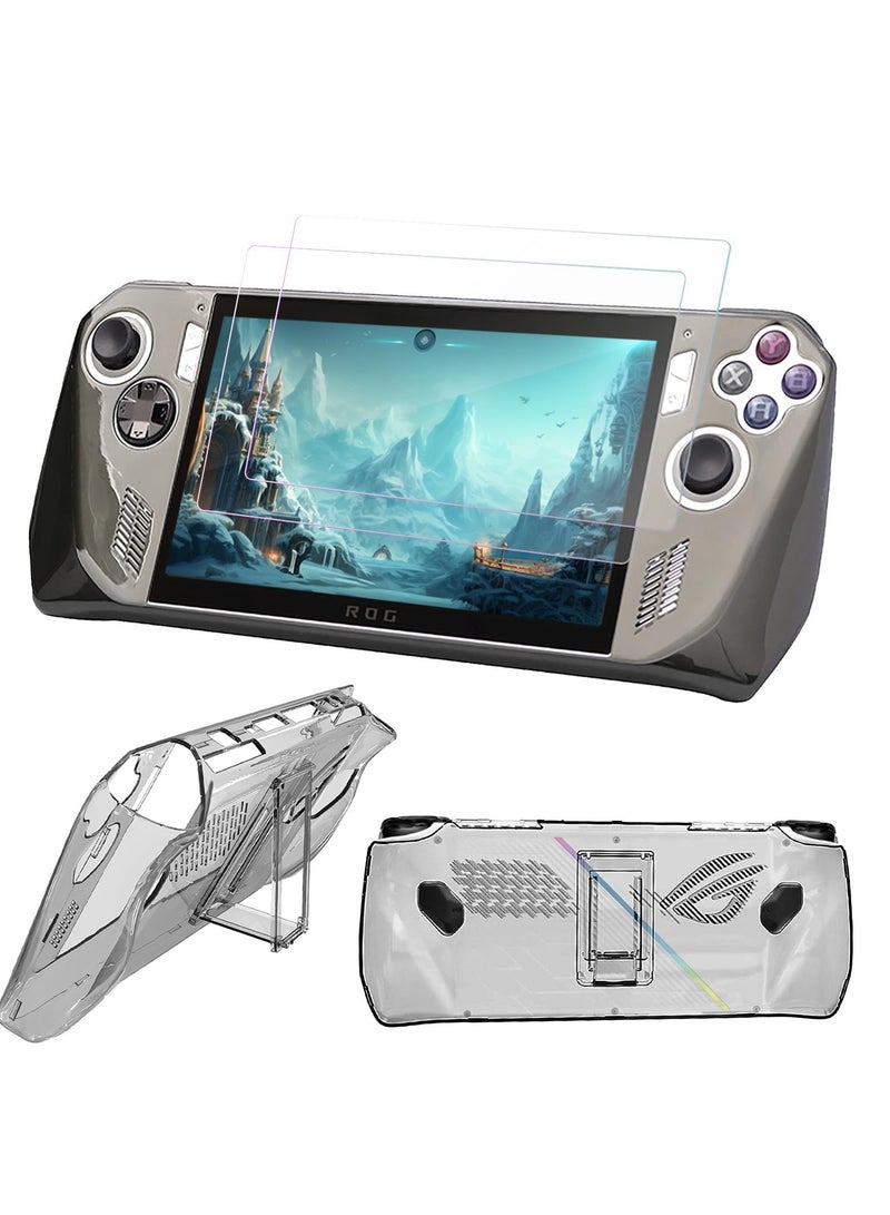 Transparent PC Crystal Protective Case for Rog Ally with Kickstand, Shockproof Non-Slip Anti-Collision Crystal Protective Case, Suitable for Rog Ally(3PCS: 1 Protective Film +2 Tempered Film)