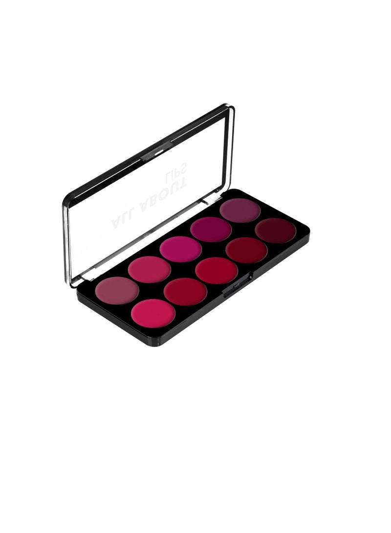 Swiss Beauty All About Lip Palette With 10 Pigmented Colors reamy Matte Finish Lip Colors Lipstick  Travel Friendly Lip Palette  Multicolor 02 12gm